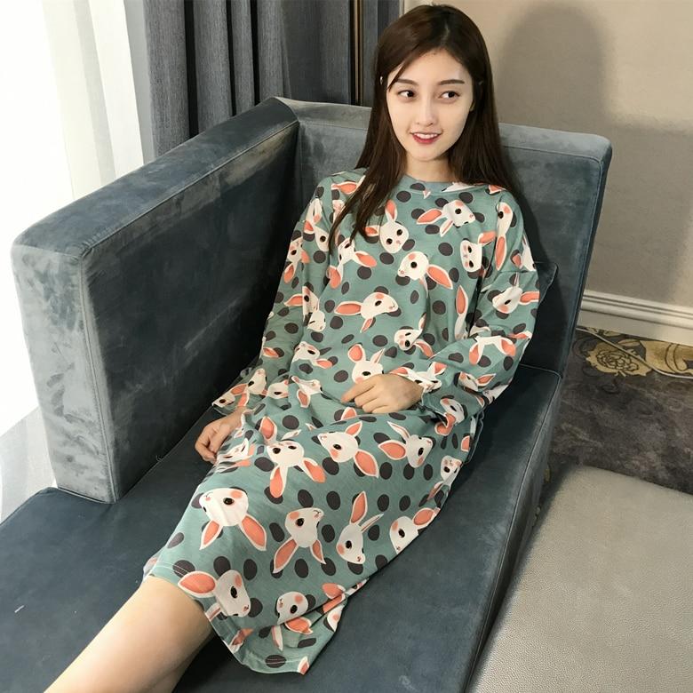 New WAVMIT 2018 Autumn Winter Women's Long Pijamas Home Nightshirt Women Causal Sleepwear Loose Ladies Long Nightgown Women