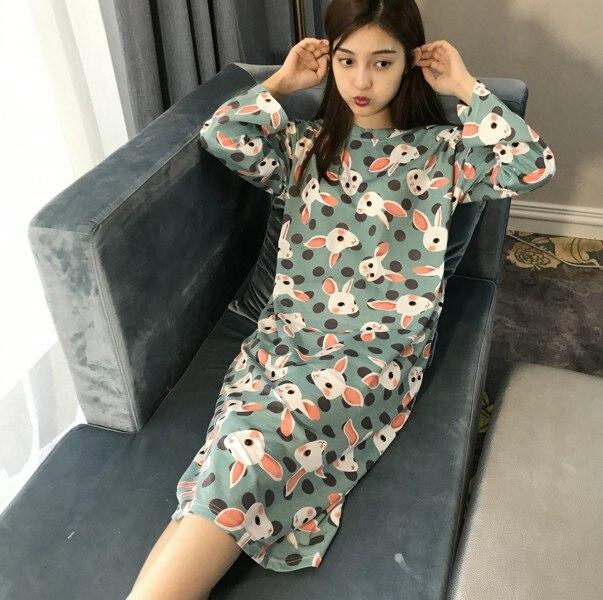 New WAVMIT 2018 Autumn Winter Women's Long Pijamas Home Nightshirt Women Causal Sleepwear Loose Ladies Long Nightgown Women