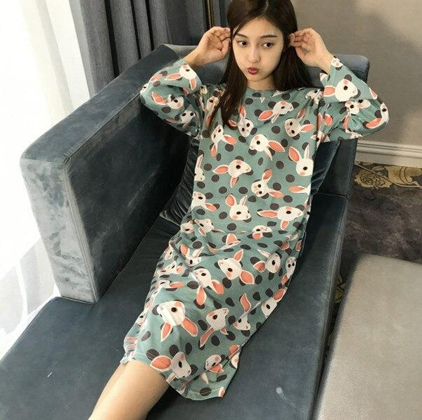 New WAVMIT 2018 Autumn Winter Women's Long Pijamas Home Nightshirt Women Causal Sleepwear Loose Ladies Long Nightgown Women