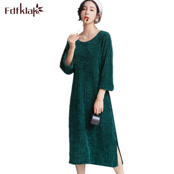 Fdfklak Women's night dress autum winter new nightdress long-sleeved thick home clothes warm long nightgown women nightshirt