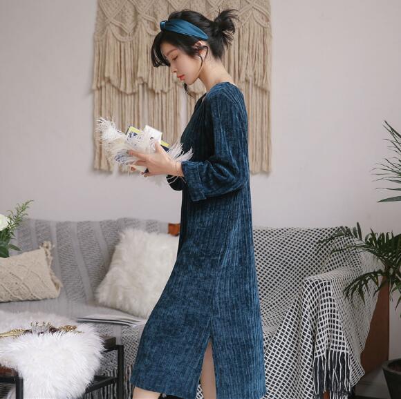 Fdfklak Women's night dress autum winter new nightdress long-sleeved thick home clothes warm long nightgown women nightshirt
