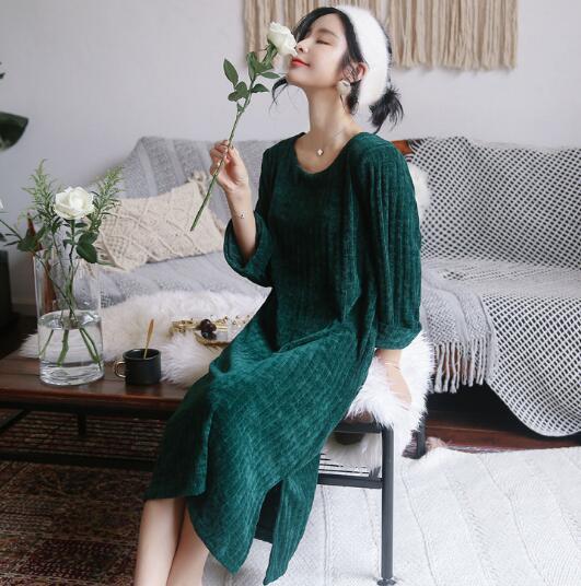 Fdfklak Women's night dress autum winter new nightdress long-sleeved thick home clothes warm long nightgown women nightshirt