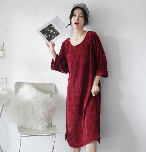Fdfklak Women's night dress autum winter new nightdress long-sleeved thick home clothes warm long nightgown women nightshirt