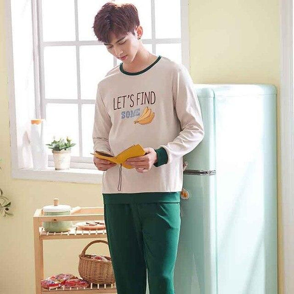 Men Pajama Cotton Gray O-neck Sleepwear Men Long Sleeve Home Clothes Plus Size L-3XL Pijama Male Underwear Set Pyjamas Nightwear