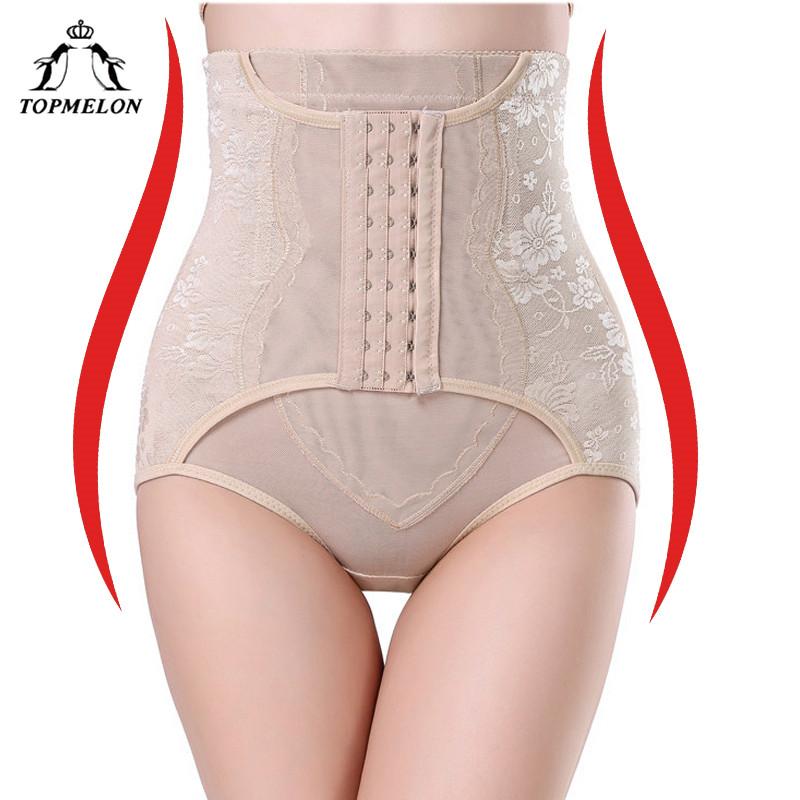 TOPMELON Waist Trainer Control Pants Slimming Underwear Butt Lifter Slim Shapewear Bottom High Waist Lace Embroidery Panties
