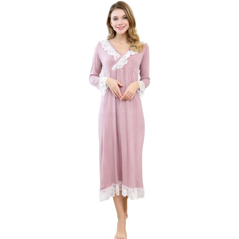 Spring Autumn Women Nightgown Long Sleeve Cotton Nightwear Lace Sexy Home Dressing Gown Sweet Nightdress Nightwear M-XXL