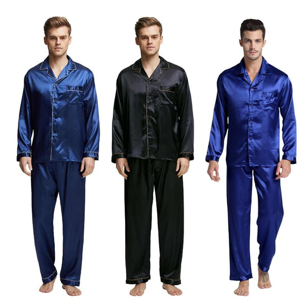 Tony&Candice Men's Stain Silk Pajama Set Men Pajamas Silk Sleepwear Men Sexy Modern Style Soft Cozy Satin Nightgown Men Summer