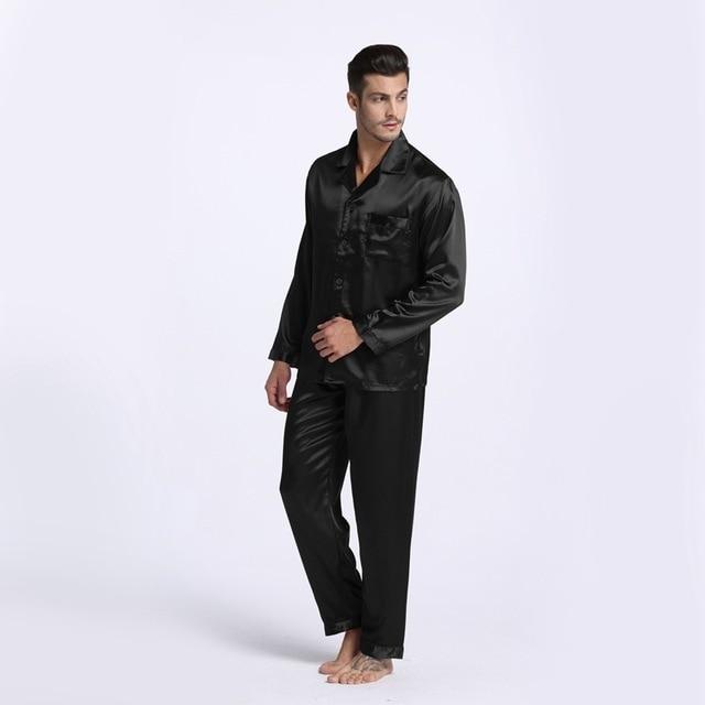 Tony&Candice Men's Stain Silk Pajama Set Men Pajamas Silk Sleepwear Men Sexy Modern Style Soft Cozy Satin Nightgown Men Summer
