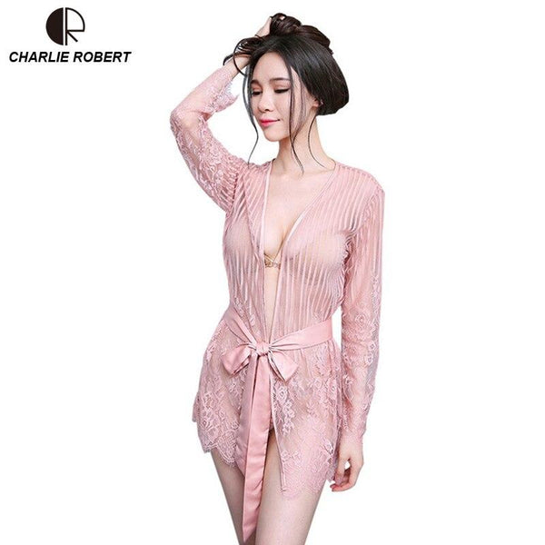 Sexy Lingerie Robe Nightgowns Sleepshirts Lace Sexy Nightwear Women Sleepwear Solid Sleep & Lounge Vintage Nightgown Female
