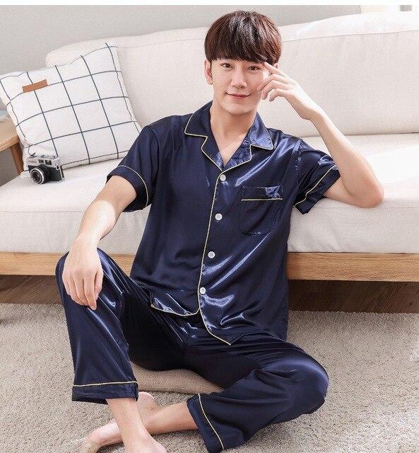 Satin Silk Pajamas Long For Men Autumn Sleepwear Male Pajama Set Soft Nightgown For Men Pyjamas Sleep Lounge Big Size M-3XL