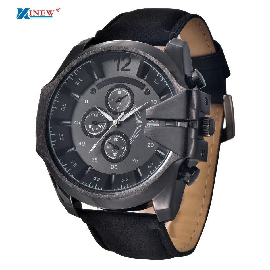 Xinew Relogio Masculino 2019 Men Quartz Watch Luxury Top Brand Military Army Big Dial Watches PU Leather Business Clock #BL4