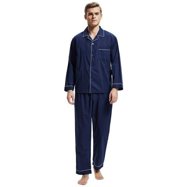 Tony&Candice Pajamas Men Sleepwear 100% Cotton Men's Nightwear Long Sleeve Sleep Lounge Casual Male Nightgown Soft Pyjama Set