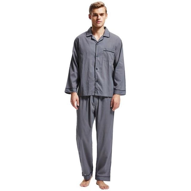 Tony&Candice Pajamas Men Sleepwear 100% Cotton Men's Nightwear Long Sleeve Sleep Lounge Casual Male Nightgown Soft Pyjama Set