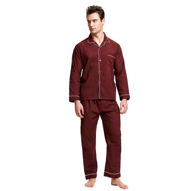 Tony&Candice Pajamas Men Sleepwear 100% Cotton Men's Nightwear Long Sleeve Sleep Lounge Casual Male Nightgown Soft Pyjama Set