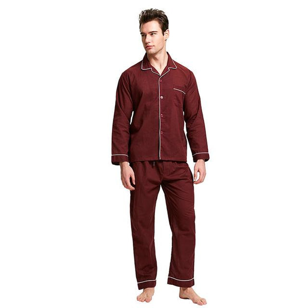 Tony&Candice Pajamas Men Sleepwear 100% Cotton Men's Nightwear Long Sleeve Sleep Lounge Casual Male Nightgown Soft Pyjama Set