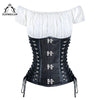 TOPMELON Underbust Corset & Tops  Women Corselet Sexy Corset Steampunk Bustier Gothic Retro Lace Up Leather Corset + White Tops