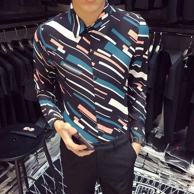 Fashion 2018 Men Shirt Long Sleeve Slim Fit Digital Print Tuxedo Shirt Mens Casual Plus Size Night Club Party Dress Shirts 5XL-S