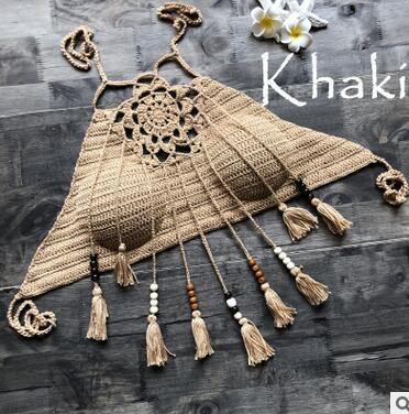 2018 Tassel Crochet Knitted Halter Slim Bikini Tops maillot de bain femme Swimwear Bathing Suit Women Swimsuit