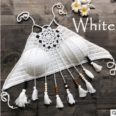 2018 Tassel Crochet Knitted Halter Slim Bikini Tops maillot de bain femme Swimwear Bathing Suit Women Swimsuit