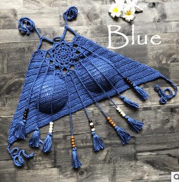 2018 Tassel Crochet Knitted Halter Slim Bikini Tops maillot de bain femme Swimwear Bathing Suit Women Swimsuit