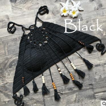 2018 Tassel Crochet Knitted Halter Slim Bikini Tops maillot de bain femme Swimwear Bathing Suit Women Swimsuit