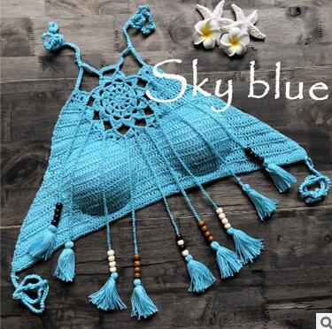 2018 Tassel Crochet Knitted Halter Slim Bikini Tops maillot de bain femme Swimwear Bathing Suit Women Swimsuit