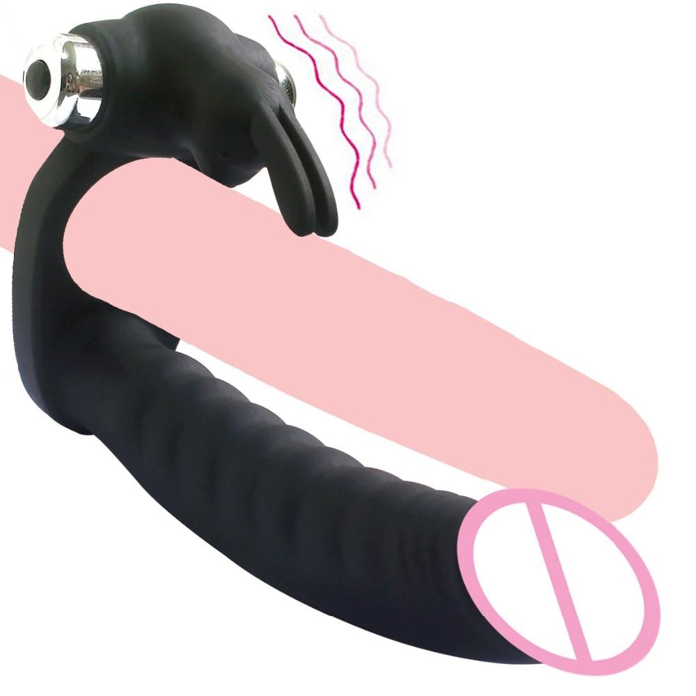 7 Speed Penis Vibrating Ring Double Penetration Strapon Dildo Vibrator Anal Beads Butt Plug G Spot Vibrator Sex Toys for Couples