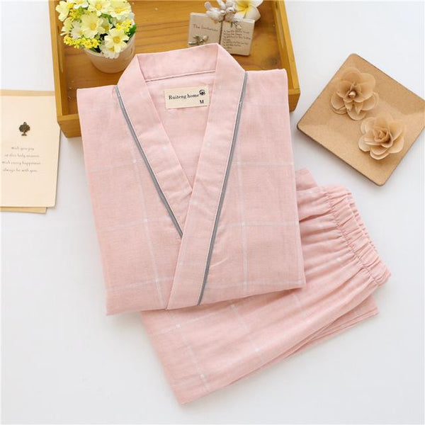 Japanese Men's Yukata Kimono Robes Pajamas Sets Couples Dress Cotton Pants Nightgown Sleep Bathrobe Leisure Wear Traditional