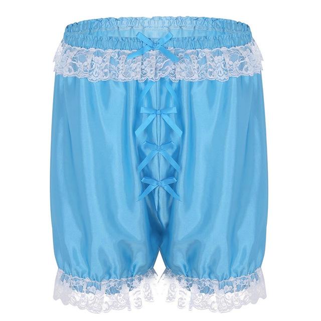 TiaoBug Men Lace Soft Sissy Lingerie Cross-dress Panties Shorts Bloomers Lightweight Loose Lounge Short Pants Sexy Gay Nightwear