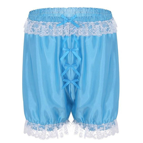 TiaoBug Men Lace Soft Sissy Lingerie Cross-dress Panties Shorts Bloomers Lightweight Loose Lounge Short Pants Sexy Gay Nightwear