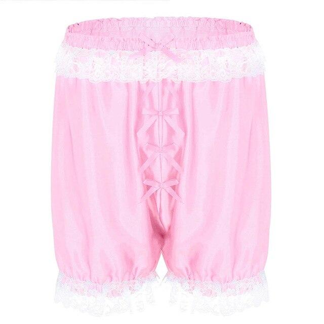 TiaoBug Men Lace Soft Sissy Lingerie Cross-dress Panties Shorts Bloomers Lightweight Loose Lounge Short Pants Sexy Gay Nightwear