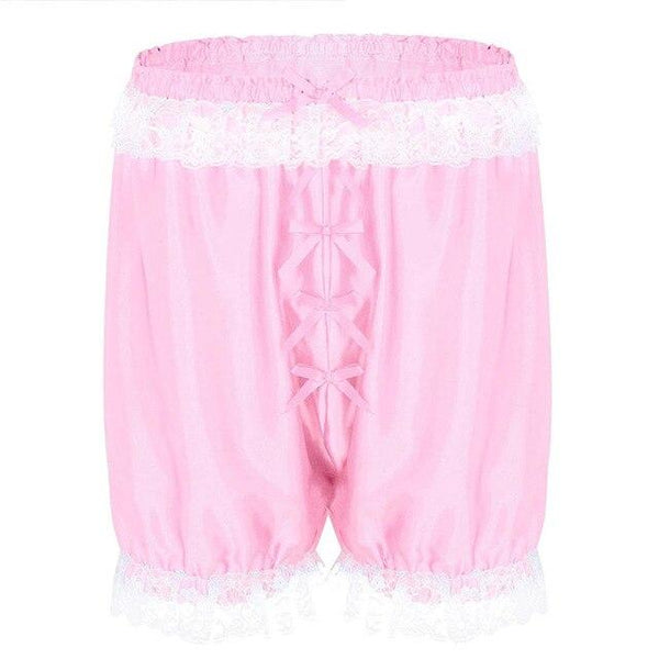 TiaoBug Men Lace Soft Sissy Lingerie Cross-dress Panties Shorts Bloomers Lightweight Loose Lounge Short Pants Sexy Gay Nightwear