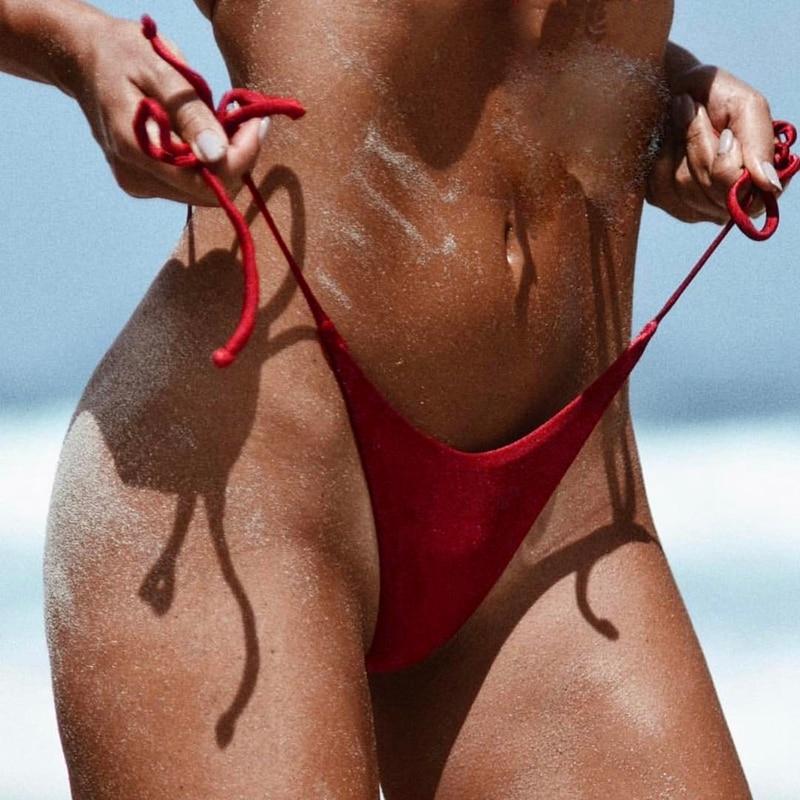 LASPERAL 2019 Women Swimwear Lace-up Swim Trunk Solid Shorts Swim Underwear Sexy Bikini T-Back Cut Out Thong Bottom Beach Pant