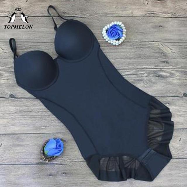 TOPMELON Shapewear Women One Piece Bodysuit Plus Size Black Beige Seamless Underwear Slimming Bodysuits