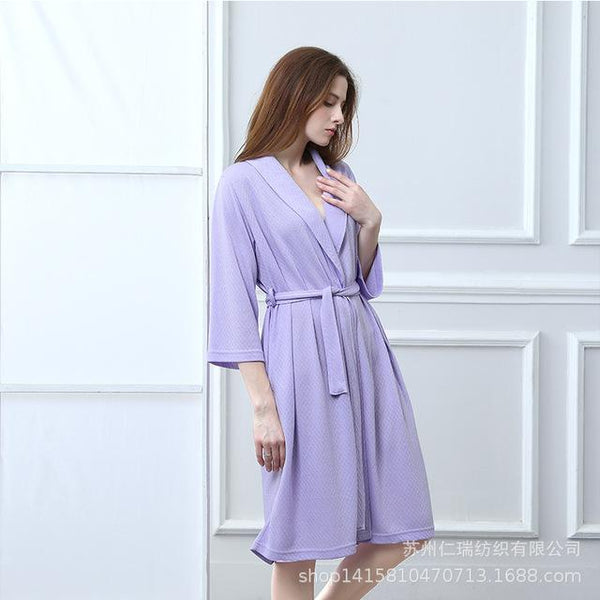 NewBang Brand Women's Bathrobe Loves Long Knitted Jacquard Nightgown Thin Soft Hotel Bath Robe Ladies Three Quarter Home Wear