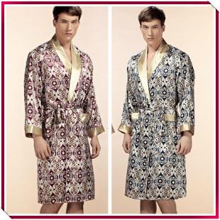 Top Grade Noble 100% Pure Silk Robe mens silk bathrobe Nightgown Summer Autumn Long Sleeve Nightwear Male bathrobe