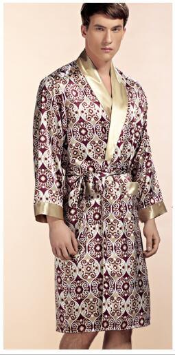Top Grade Noble 100% Pure Silk Robe mens silk bathrobe Nightgown Summer Autumn Long Sleeve Nightwear Male bathrobe