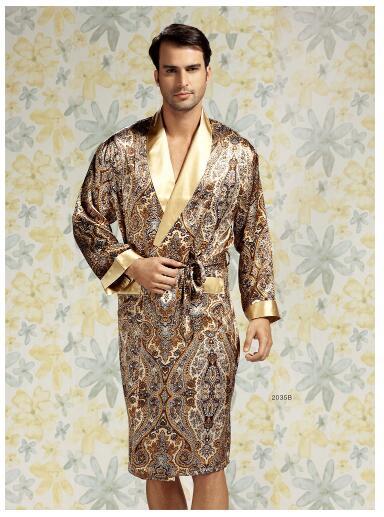 Top Grade Noble 100% Pure Silk Robe mens silk bathrobe Nightgown Summer Autumn Long Sleeve Nightwear Male bathrobe