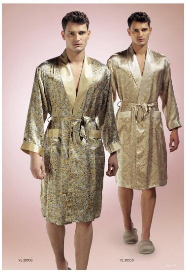 Top Grade Noble 100% Pure Silk Robe mens silk bathrobe Nightgown Summer Autumn Long Sleeve Nightwear Male bathrobe