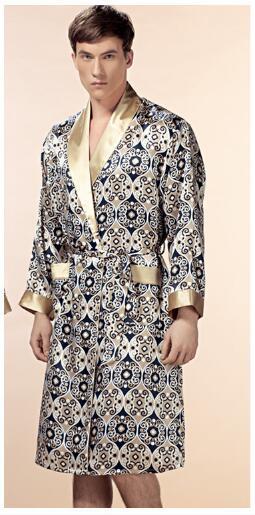 Top Grade Noble 100% Pure Silk Robe mens silk bathrobe Nightgown Summer Autumn Long Sleeve Nightwear Male bathrobe
