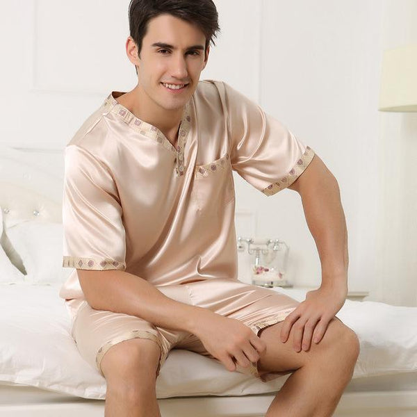 Satin Silk Pajamas Shorts For Men Rayon Silk Sleepwear Summer Male Pajama Set Soft Nightgown For Men Pyjamas