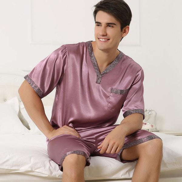 Satin Silk Pajamas Shorts For Men Rayon Silk Sleepwear Summer Male Pajama Set Soft Nightgown For Men Pyjamas