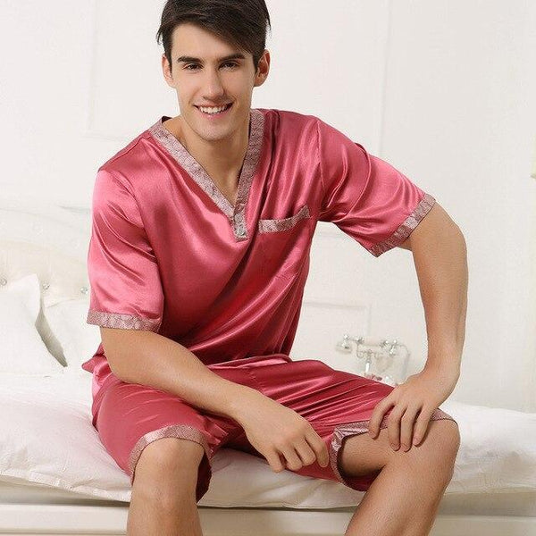 Satin Silk Pajamas Shorts For Men Rayon Silk Sleepwear Summer Male Pajama Set Soft Nightgown For Men Pyjamas