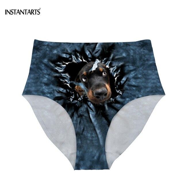 INSTANTARTS Female High Waist Bikini Bottom Swimwear Swim Suits Jeans Cats Dogs Printed Beachwear Shorts Swim Briefs Plus Size