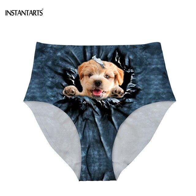 INSTANTARTS Female High Waist Bikini Bottom Swimwear Swim Suits Jeans Cats Dogs Printed Beachwear Shorts Swim Briefs Plus Size