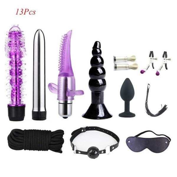 Dildo Vibrator Anal Plugs Handcuffs Whip Nipples Clip Blindfold Breast Pump BDSM Games Adult Sex Toys Kit For Couples