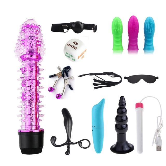 Dildo Vibrator Anal Plugs Handcuffs Whip Nipples Clip Blindfold Breast Pump BDSM Games Adult Sex Toys Kit For Couples