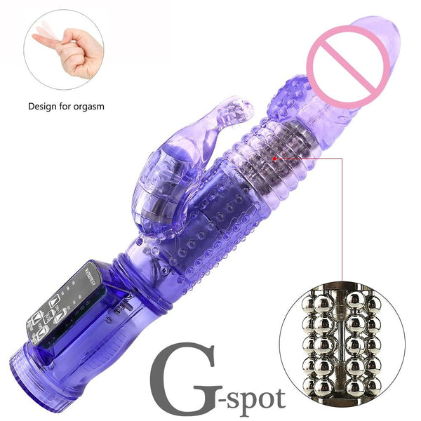 Rabbit Vibrator,Realistic Dildo Penis Vibrator Clitoris Stimulat Massager Transparent Rotating Beads Female  Sexy Toys For Women