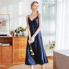 Daeyard Silk Nightgown Women Spring Summer Long Night Dress Sexy Lace Trim Spaghetti Straps Nightshirt Sleepwear Casual Homewear