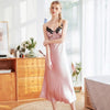 Daeyard Silk Nightgown Women Spring Summer Long Night Dress Sexy Lace Trim Spaghetti Straps Nightshirt Sleepwear Casual Homewear